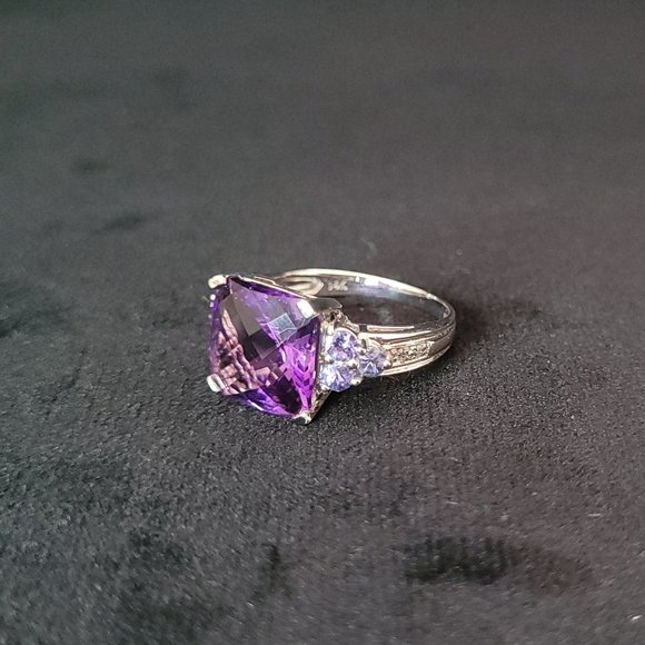 EFFY 14K White Gold Amethyst/Tanzanite/Diamond Ring - Size 6 *Pristine* - Picture 3 of 6